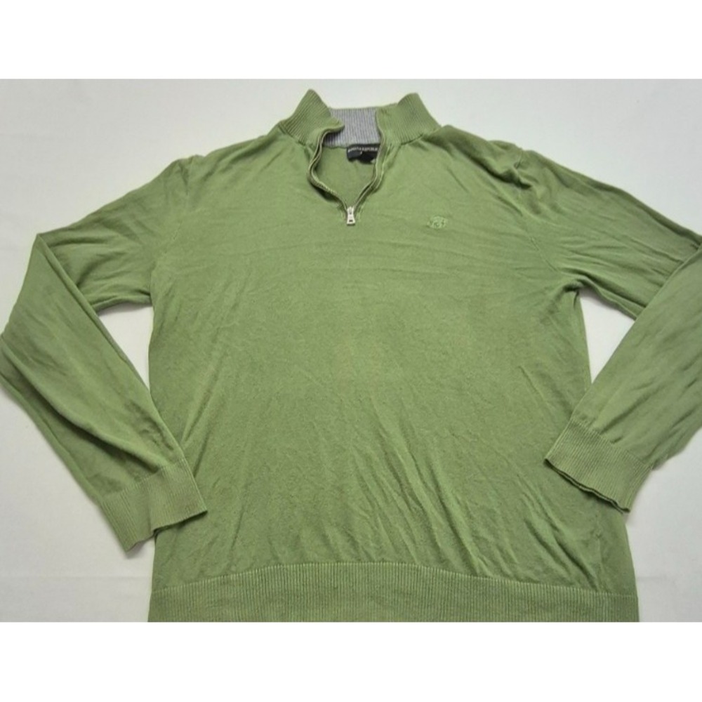 Banana Republic men's green 1/4 zip pullover tight knit sweater sz M 100% cotton